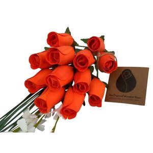 All Orange Wooden Rose Bouquet 1 Dozen